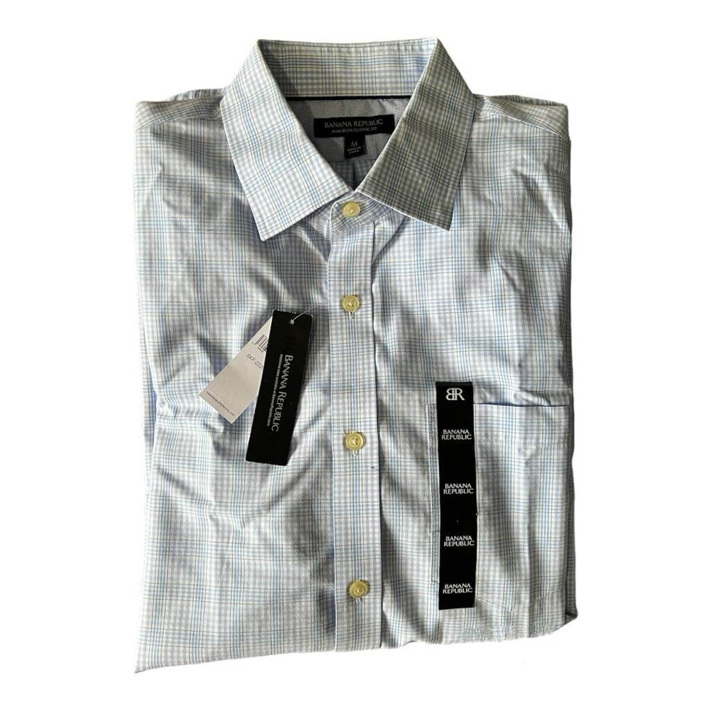 Camisa azul y blanco cuadros pequeños