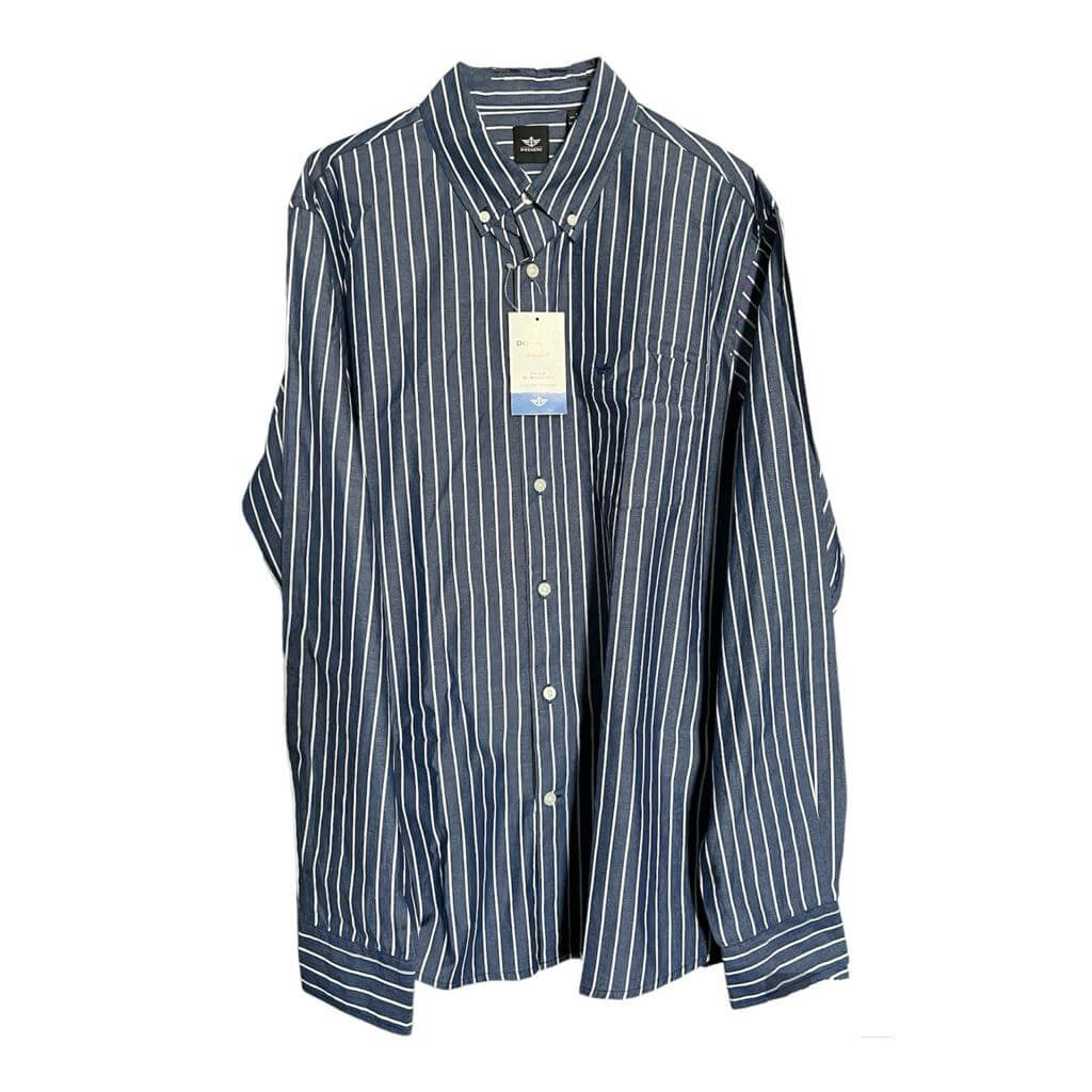 Camisa azul marino rayas verticales blancas - Imagen 2